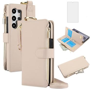 Imagem de Asuwish Capa de celular para Samsung Galaxy S24 Ultra 5G Carteira com zíper com protetor de tela de vidro temperado, alça para cartão, suporte com bloqueio de RFID, capa celular S24Ultra 24S S 24
