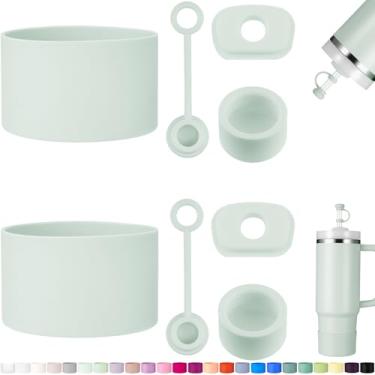 Imagem de HYZ Acessórios de 8 peças para copo Stanley, conjunto de tampa de silicone à prova de derramamento e bota protetora, incluindo tampa de palha para Stanley H2.0 copo de 590 ml, 850 g, 1,134 g, névoa