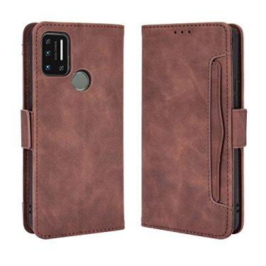 Imagem de Capa com compartimento para cartão para UMIDIGI A7, capa flip de couro para UMIDIGI A7, capa magnética retrô para celular, capa carteira com compartimentos para cartões