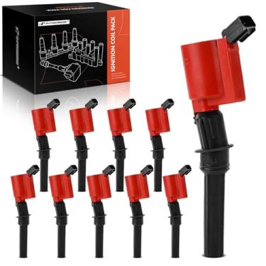 Imagem de A-Premium (Vermelho) Pacote de bobina de ignição do motor compatível com Ford F-150, E-350 Super Duty, Mustang, Excursion, E-450 & Lincoln Navigator, Town Car & Mercury Grand Marquis & VPG, Replace#