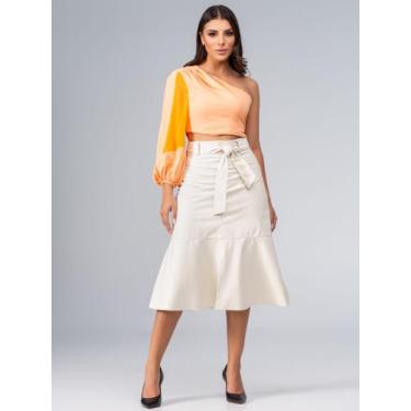 Imagem de Saia Sweet Couro Legítimo Pele Mania - PM4504, Off white, 36