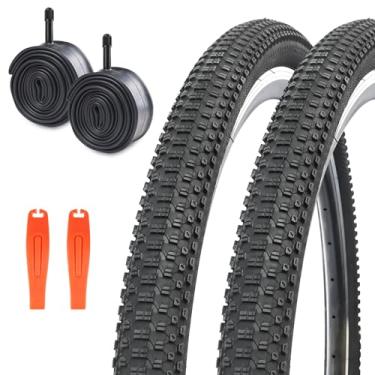 Imagem de WEEROCK Pneu de bicicleta MTB pacote com dois pneus de bicicleta de 27,5 polegadas com 2 pacotes de tubos internos de substituição de contas dobráveis 27,5 x 1,95 MTB pneus de bicicleta de montanha