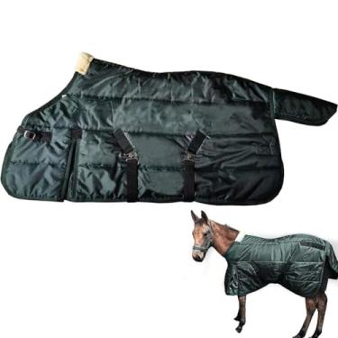 Imagem de La La Pet Cobertor impermeável quente para cavalos ajustável e respirável roupas para cavalo, mini pônei, Ripstop, peso médio, 220 g, enchimento de poliéster para inverno, verde, 109 cm