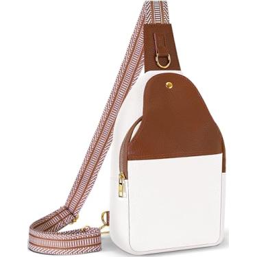 Imagem de Lizznoe Bolsa tiracolo feminina de couro com letra inicial pochete para viagem, presente para mãe, esposa, ela, Branco/Marrom, Sem letra