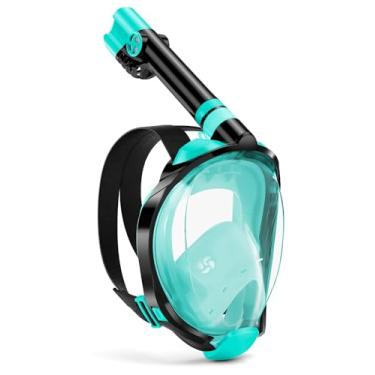 Imagem de Máscara de snorkel de rosto inteiro WSTOO, sistema avançado de respiração de segurança permite que você respire mais ar fresco enquanto mergulha, 180 antiembaçante antiembaçante e antivazamento máscara de snorkel dobrável para adultos e crianças, Style A - Black/Green, L-XL