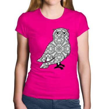 Imagem de Baby Look Algodão Coruja Mandala - Foca na Moda, Rosa, M