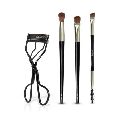 Imagem de Combo Eudora Olhos: Pincel Chanfrado para Delinear + Pincel para Depositar Sombra + Pincel para Esfumar Sombra + Curvador de Cílios Aço Carbono