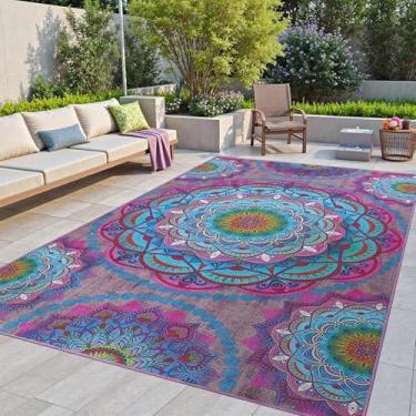 Imagem de Arenarug Tapete de meditação para ambientes internos e externos, 1,8 x 2,7 m, padrão mandala, estilo boho, tapete de meditação para ioga, tapete de piquenique para pátio, sala de estar, varanda