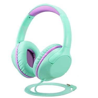 Imagem de POWMEE Fones de ouvido para crianças e adolescentes/escola com volume de 94 dB e cabo de fio estéreo ajustável de 3,5 mm para tablets Fire / Viagens/PC/telefones (verde hortelã)