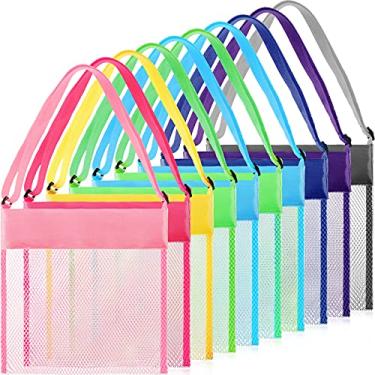 Imagem de Sacola de praia de malha com 15 unidades, sacos de praia infantis, sacos de praia de malha colorida longe da areia, organizador de brinquedos de areia, colecionador de brinquedos de areia para guardar brinquedos de praia, piquenique, 21,6 x 21 x 2 cm