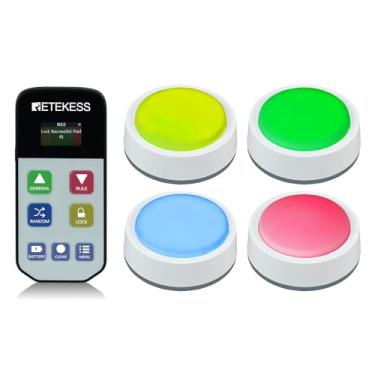 Imagem de Retekess TM102 Trivia Buzzers,Jeopardy Buzzers,3 Working Modes,66ft,Physical Switches,Family Feud Game for Adults with 4 Rechargeable Buzzers