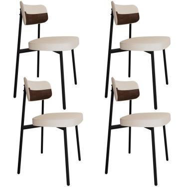 Imagem de Kit 04 Cadeiras Estofada Para Sala De Jantar Astrid Preto C01 Linho Palha Courino Whisky - Lyam Decor