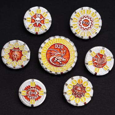 Imagem de DND Dice Set Dungeons and Dragons Dice, Spinning Gyro Metal Dice Set D&D Polyhedral D and D Dice with Box for Role Playing Game D20 D12 D10 D8 D6 D4 (Dice-Pearl Silver Yellow)
