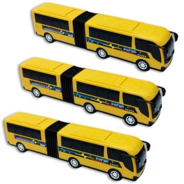Imagem de 3 Ônibus Brinquedo Articulado Metropolitano Plástico Grande (AMARELO)
