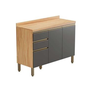 Imagem de Gabinete De Cozinha Modulado Balcão Chardonnay 3 Portas E 2 Gavetas Com Tampo 120cm Amendoa-grafite - Ronipa