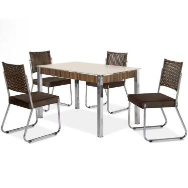 Imagem de Mesa De Jantar Aço Nobre Claudia C- Tampo Kanon E 4 Cadeiras Off White-nogal-chocolat- Marrom
