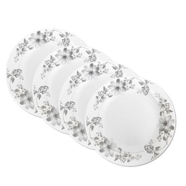 Imagem de Jogo 4 Prato De Sobremesa Vidro Branco Flores Cinza Flowers Grey 20cm Em Casa Tem