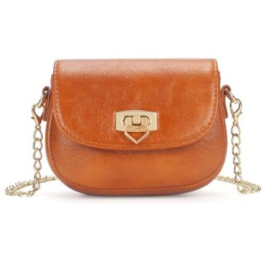 Imagem de LJCTULY Bolsas infantis para meninas - Bolsa infantil com cadeado de coração - Bolsa transversal para meninas, Marrom