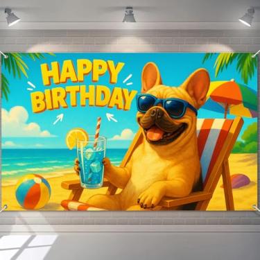 Imagem de BlissYard Faixa de Happy Birthday 188 x 109 cm Border Collie Cena de Praia Decoração de Festa Verão Cachorro Celebrações Temáticas Crianças Adultos Fundo Fotografia Fundo Foto Cabine Suprimentos