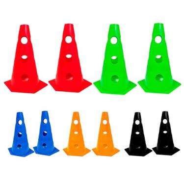 Imagem de 10x Mini Cone Sinalização Esportivo 23cm Agilidade Furado (Colorido)
