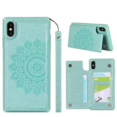 Imagem de ShunJieTech Capa para iPhone Xs Max, [porta-cartão de crédito e capa carteira com ranhura] Capa mandala traseira protetora à prova de choque com alça (6,5 polegadas) - verde