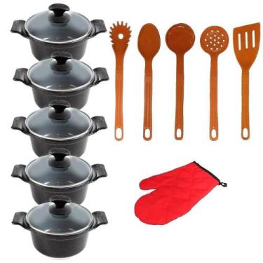 Imagem de Jogo De Panela Preto Liso Cerâmica Talher Javali Aal 16a24cm