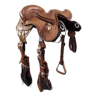 Imagem de Arreio Paulista Três Argolas De Cabeça Entalhado Marrom Completo Confi