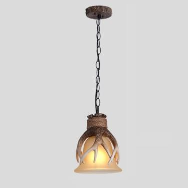 Imagem de TLTDSMY E27 Lustre de iluminação luxuoso com chifre vintage americano, lustre de iluminação de luxo com luz de resina criativa, para sala de jantar, corredor, barra de entrada, cartão de luz, lustre