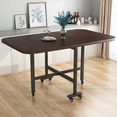 Imagem de Mesa de jantar dobrável moderna, mesa de jantar de folhas caídas com suporte de aço carbono, mesa de cozinha dobrável multifuncional com roda universal, dobrável em 3 formas, para cozinha, quarto