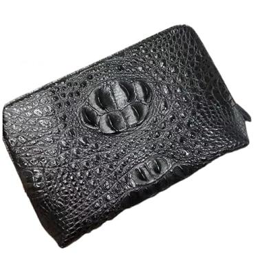 Imagem de Bolsa masculina autêntica de couro de crocodilo preto liso couro de crocodilo masculino porta-cartões bolsa clutch