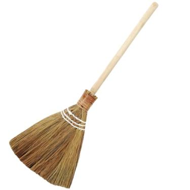 Imagem de Vassoura de palha Miscanthus, vassoura de batedor natural destacável, vassoura macia com cabo de madeira, 79 cm, limpeza de cabeça larga para uso interno e externo em casa