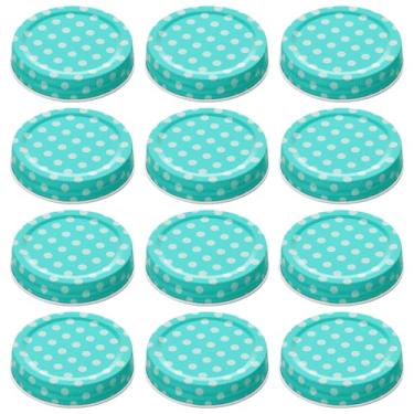 Imagem de 12 tampas de pote de pedreiro, tampas de placa de boca regular de 70 mm/2,76" à prova de vazamento para potes de conserva material de folha de flandres premium excelente vedação (azul)