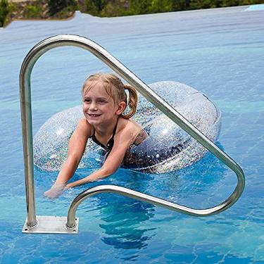 Imagem de Corrimãos de aço inoxidável para entradas de piscinas enterradas, corrimãos de escada de piscina externa de 3 dobras com placa inferior de liberação rápida