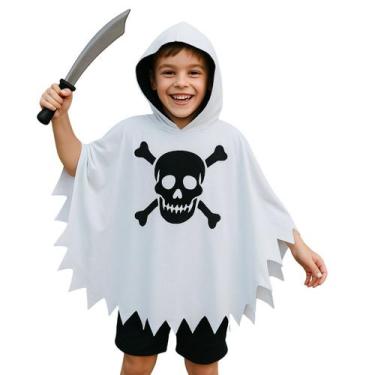 Imagem de Capa Fantasia Halloween Menino Caveira Pirata Tam P ao GG - anjo da ma