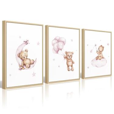 Imagem de Conjunto de berçário Wall Art Baccone Bear rosa 30x40cm emoldurado
