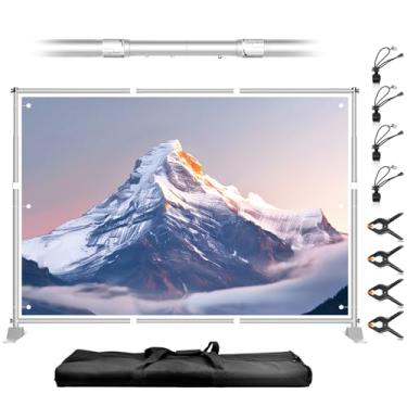 Imagem de Qoolfoto Suporte de banner de pano de fundo de 25 x 2 m, kit de moldura de suporte de fundo de foto ajustável resistente, suporte de passo e repetição para cabine de fotos, festas, exposições, feiras