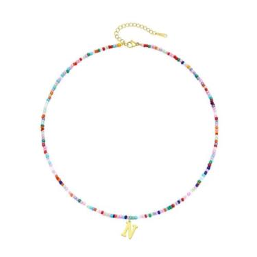Imagem de Colar feminino colorido com pingente de letra inicial ajustável, aço inoxidável, neon, alfabeto, letra A-Z, joia, adjustable, Aço inoxidável, Sem Pedra Preciosa