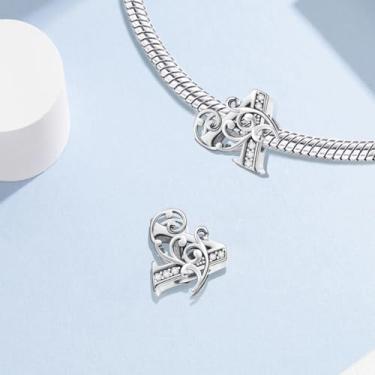 Imagem de 1 peça, prata, elegante, 26 letras, berloque de contas, adequado para mulheres, faça você mesmo e roupa diária, joias combinando, decoração presente para mamãe, 9.55*9.33mm, Prata, Sem Pedra Preciosa