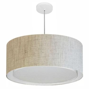 Imagem de Lustre Pendente Cilíndrico Duplo Md-4296 Cúpula Em Tecido 55x30cm Rustico Bege - Bivolt