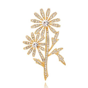 Imagem de DONABUS Broche de cristal vintage floral ouro broche micro pavê margarida/enfeite de strass tulipa para mulheres estilos de férias., Large, Zinco Strass Cristal, Cristal Strass