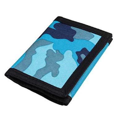Imagem de Carteira masculina esportiva de lona com três dobras RFID, linda bolsa de moedas com zíper e bolso frontal para crianças, cor camuflada, Camuflagem azul, Small, Estilo camuflado