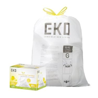 Imagem de EKO 50-90 litros, 60 sacos de lixo com cordão, sacos de lixo extra fortes, aroma de raspas de limão com controle contínuo de odores, rolo de fácil distribuição para cozinha e uso doméstico, código G