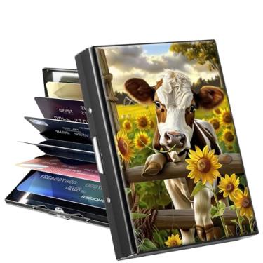 Imagem de GYSYSQSH Carteira de metal para mulheres, homens e meninas, com bloqueio de RFID, fino porta-cartões de crédito de alumínio, Vaca bonita, Credit Card Holder, Minimalista