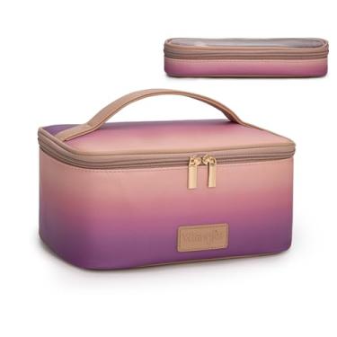 Imagem de Montana West X Wrangler Bolsa de maquiagem de viagem, conjunto de 2 peças, grande bolsa de cosméticos com suporte de pincel de maquiagem, portátil, organizador de maquiagem, bolsa de higiene pessoal