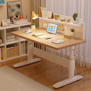 Imagem de Mesas infantis para quartos pequenos espaços, mesa de estudo infantil ajustável em altura, mesa infantil com estante e quadro de avisos destacáveis, mesa de escritório de madeira maciça para