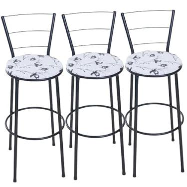 Imagem de 3 banquetas alta encosto 3 arame cozinha bancada gourmet (3.bq.alta.3.arame/branco.flo)