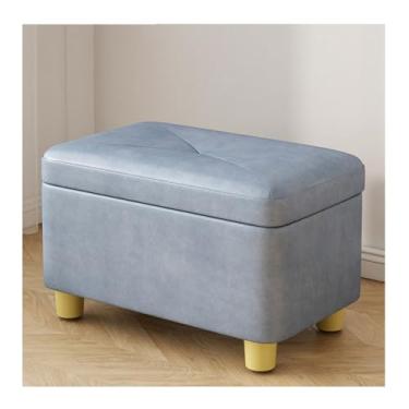 Imagem de HGTRH Banqueta de armazenamento multifuncional com moldura de madeira maciça, tecido tecnológico de fácil limpeza, design compacto empilhável para sala de estar, apoio para os pés e assento azul
