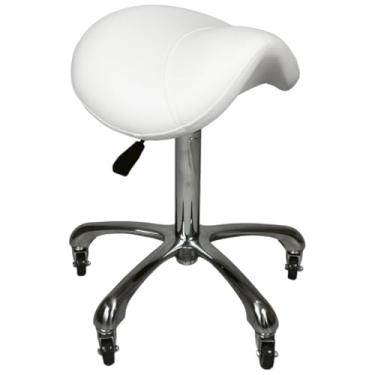 Imagem de Cadeira Mocho Sela para Manicure Estética Clínica e Salão com Base Cromada – Ajuste de Altura Profissional (Branco)