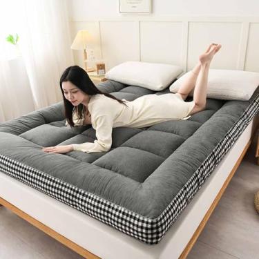 Imagem de Yadlan Colchão de chão estilo japonês futon, colchão portátil dobrável, colchão de acampamento adulto, sofá de acampamento, colchão de quarto de hóspedes, tapete de dormir tatame preto 150 x 200 cm