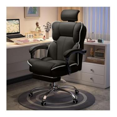 Imagem de HGTRH Cadeira de escritório ergonômica, cadeira de couro para computador com apoio para os pés extensível ajuste de altura de inclinação de 90°-135° e almofada de ar giratória de látex/encosto base de